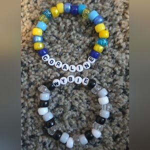 'Coraline' And 'Wybie' Kandi Handmade Beaded Bracelet Set Of 2
